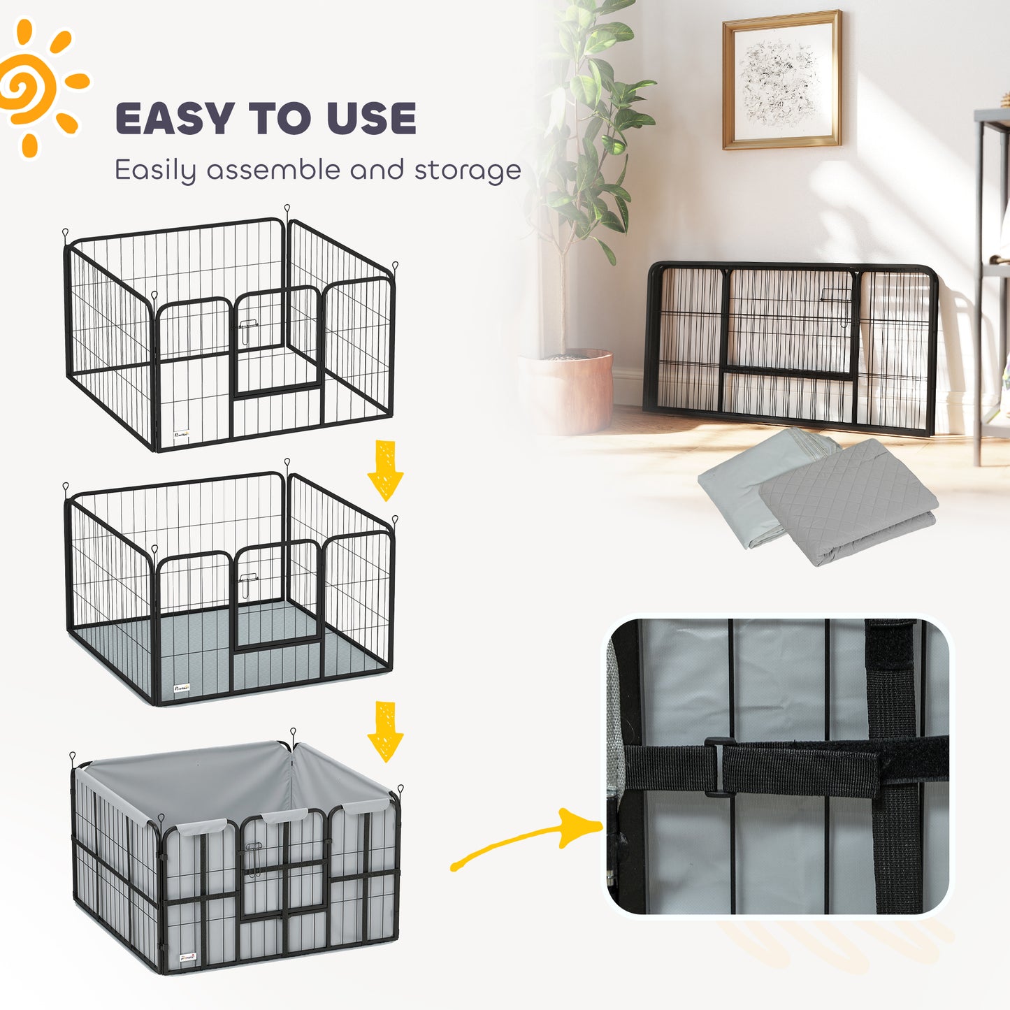 PawHut Steel Dog Whelping Box with Washable Whelping Pad, Wind-Resistant Cloth, for Small, Medium Dogs, 102 x 102 x 60cm
