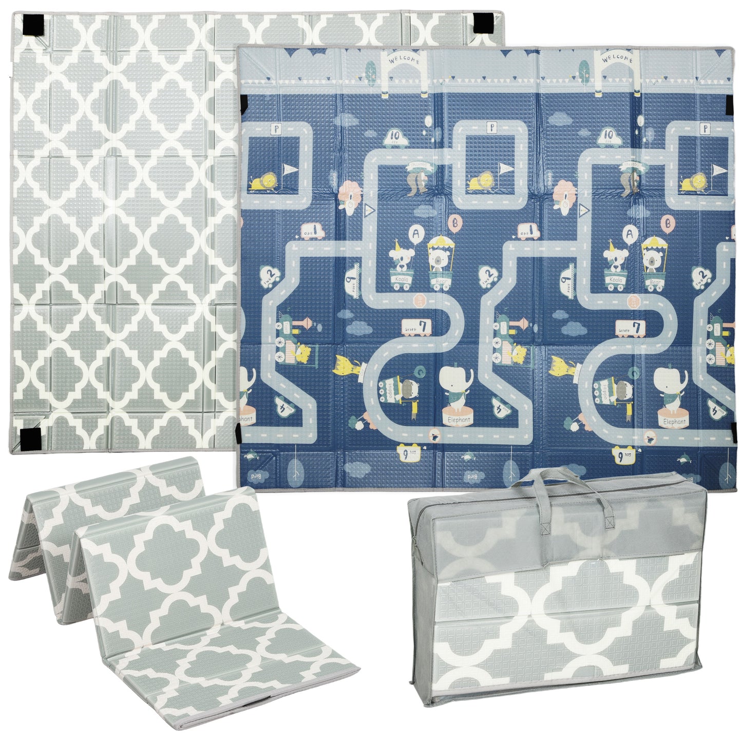 Photo of AIYAPLAY Foldable Baby Play Mat, Baby Playpen, Reversible Foam Playmat, Floor Mats for Toddlers, Traffic and Grey Diamond Theme in Theme colour on a white background