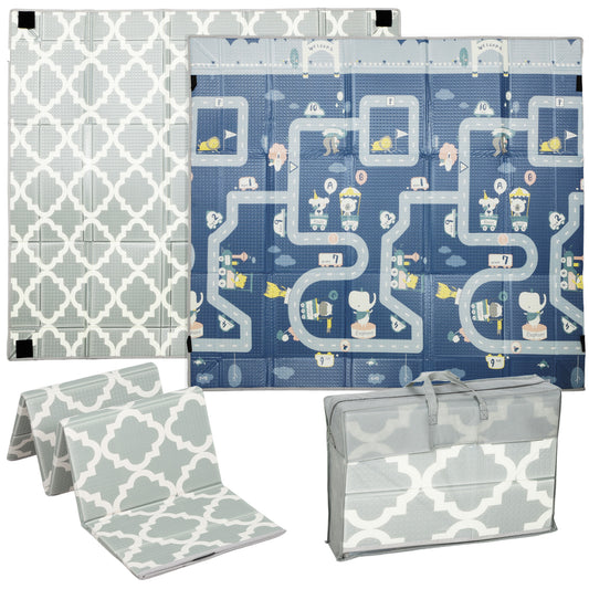 Photo of AIYAPLAY Foldable Baby Play Mat, Baby Playpen, Reversible Foam Playmat, Floor Mats for Toddlers, Traffic and Grey Diamond Theme in Theme colour on a white background