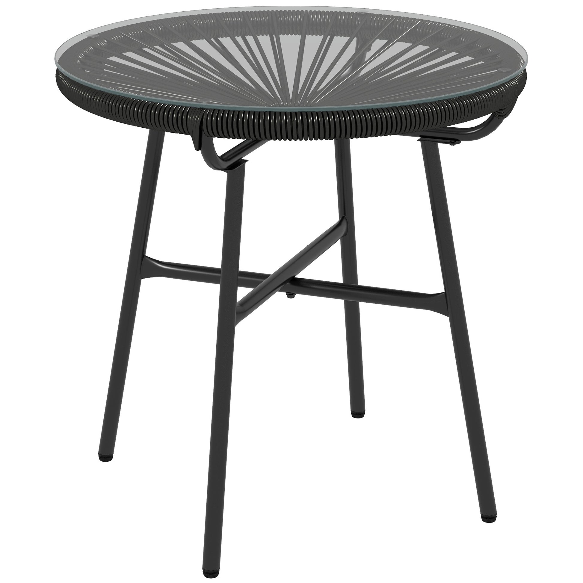 Photo of Outsunny Rattan Side Table, Round Outdoor Coffee Table, with Round PE Rattan and Tempered Glass Tabletop for Patio, Garden, Balcony, Black in Black colour on a white background