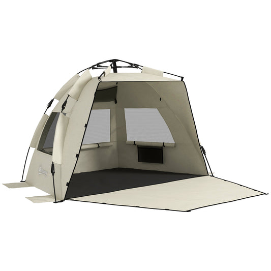 Photo of Outsunny Three-Man UPF15+ Beach Tent, with Extended Floor - Green in Green colour on a white background