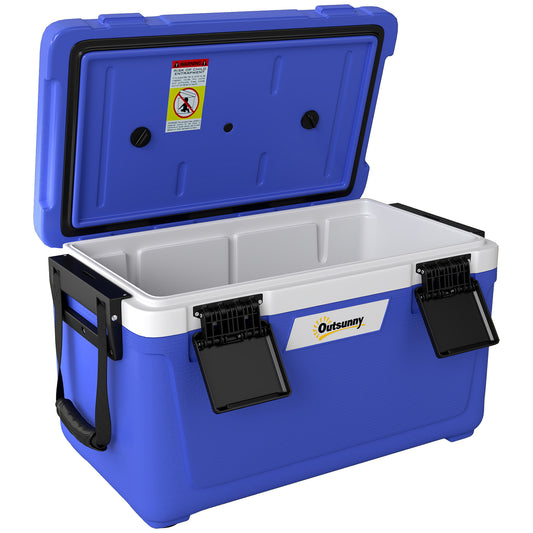 Photo of Outsunny 42.6L Insulated Cool Box, Lightweight Portable Ice Cooler with Handle, Lid and Drain Valve, Dark Blue in Blue colour on a white background