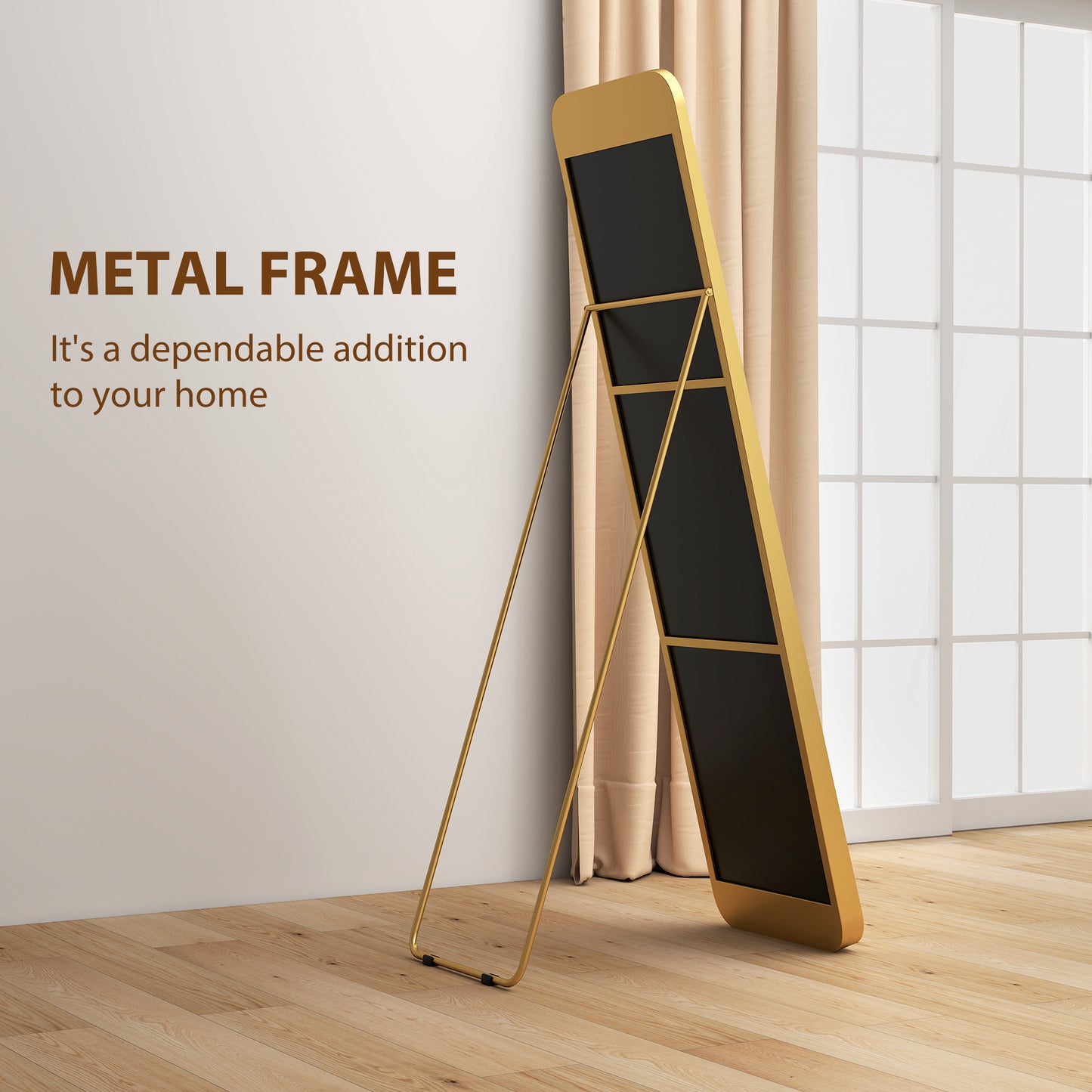 HOMCOM 40 x 160 cm Rectangular Full Length Mirror - Gold Tone