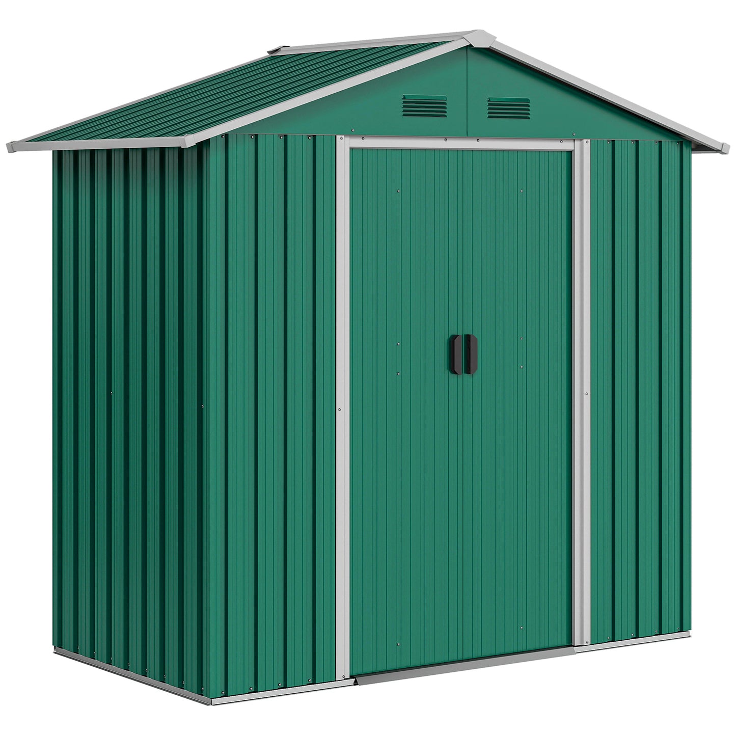 Photo of Outsunny 6.5ft x 3.5ft Metal Garden Storage Shed for Outdoor Tool Storage with Double Sliding Doors and 4 Vents, Green in Green colour on a white background
