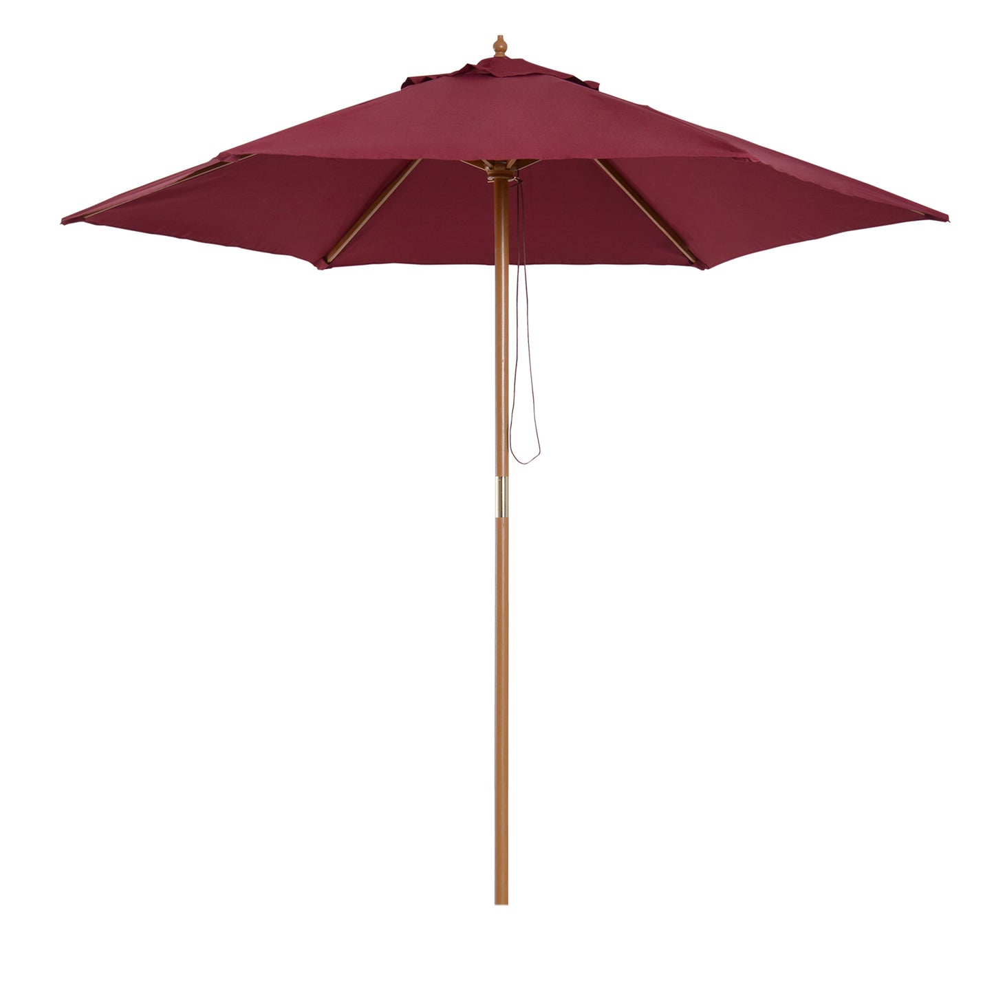 Photo of Outsunny 2.5m Wood Garden Parasol Sun Shade Patio Outdoor Wooden Umbrella Canopy Wine Red in Red colour on a white background