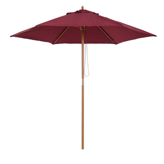 Photo of Outsunny 2.5m Wood Garden Parasol Sun Shade Patio Outdoor Wooden Umbrella Canopy Wine Red in Red colour on a white background