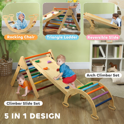 AIYAPLAY climbing frame shown as a rocking chair, ladder, slide, and arch climber