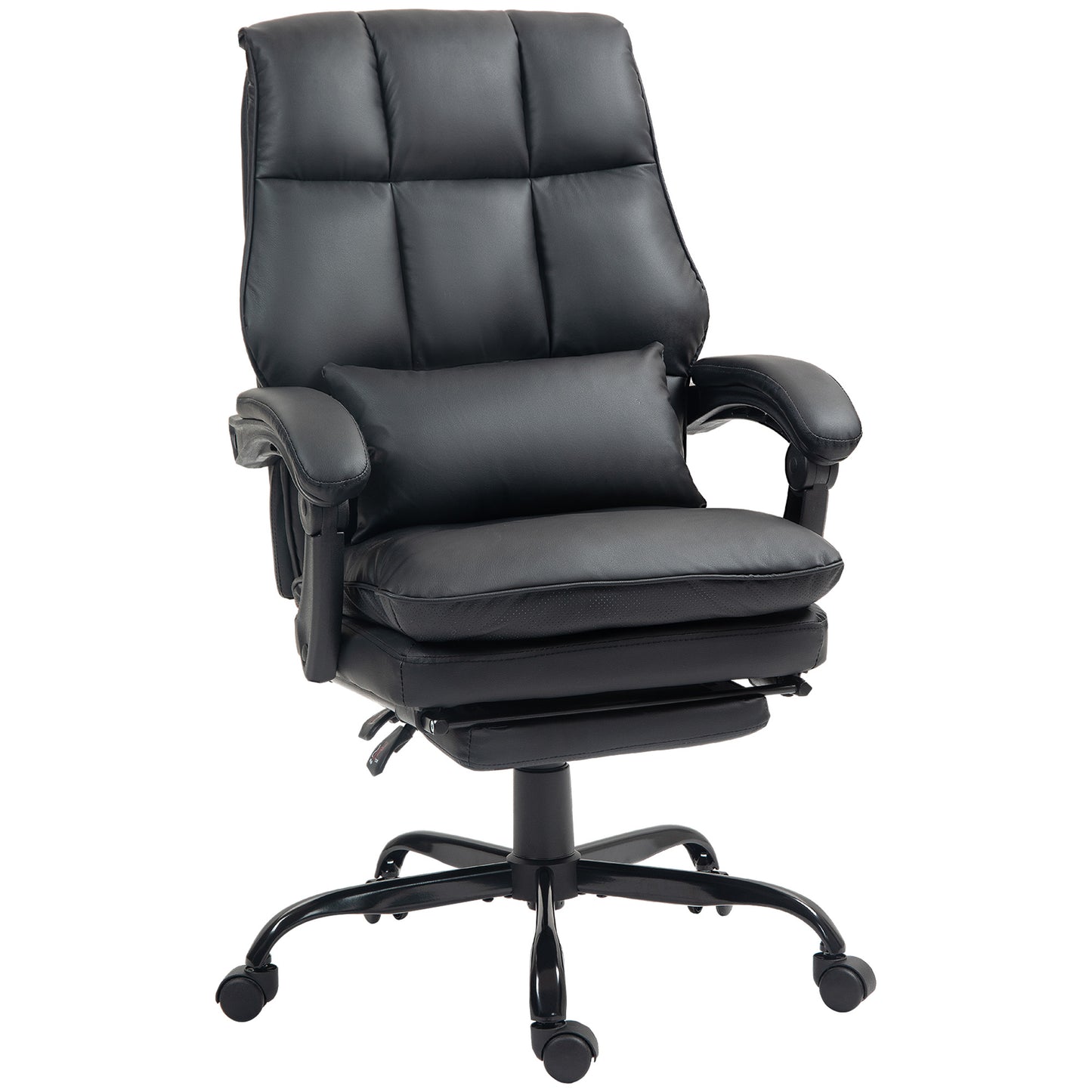 Photo of HOMCOM Faux Leather Reclining Office Chair, with Footrest - Black in Black colour on a white background