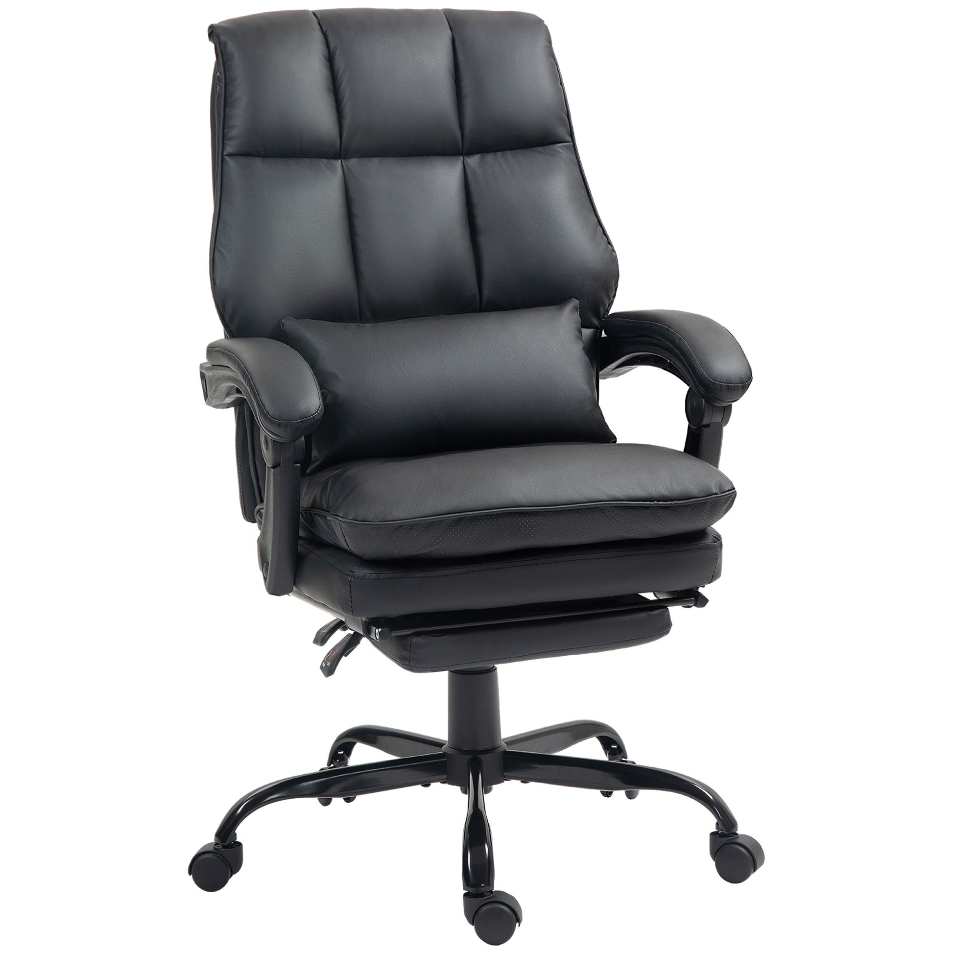 Photo of HOMCOM Faux Leather Reclining Office Chair, with Footrest - Black in Black colour on a white background