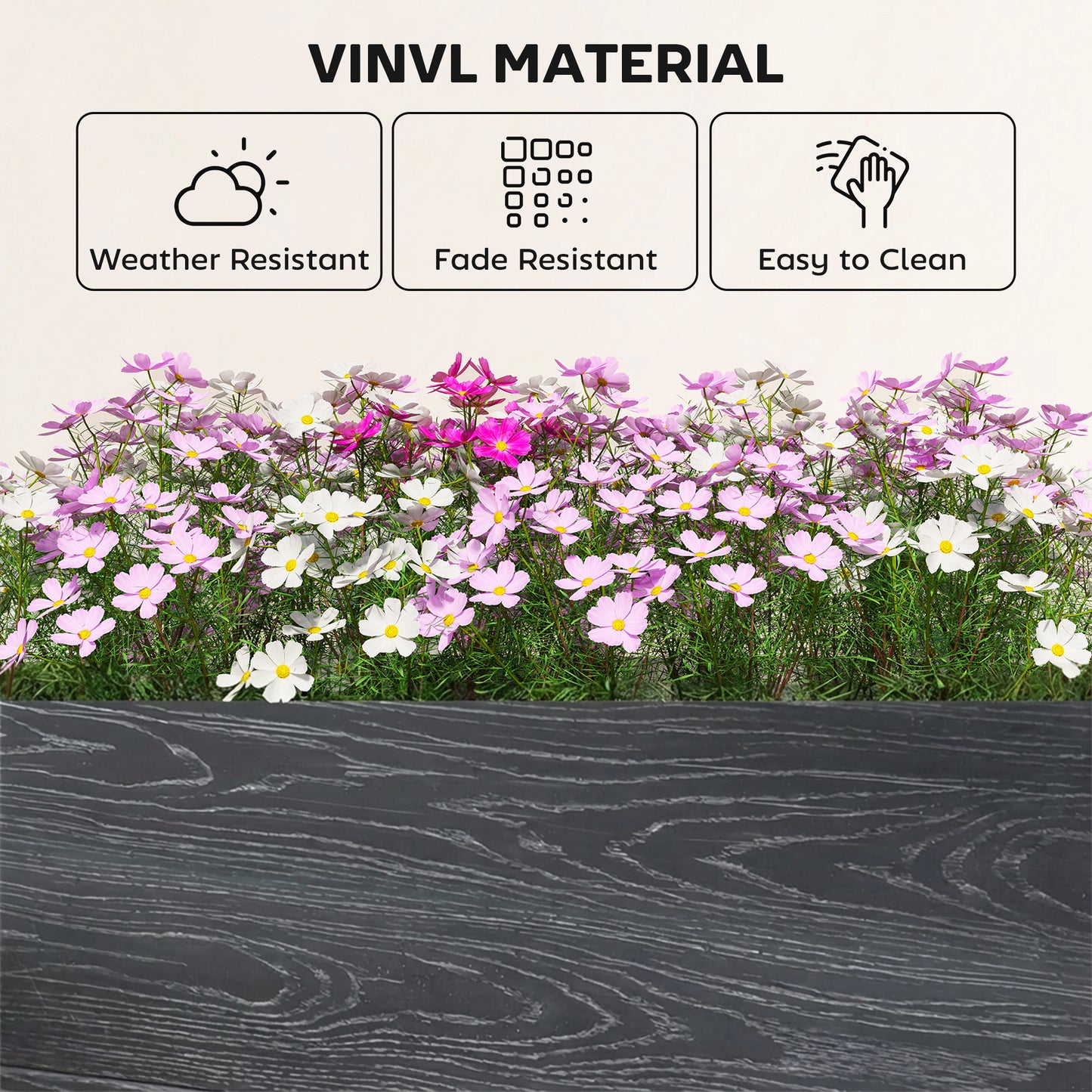 Outsunny Vinyl Raised Garden Bed Kit, 3 x 3 x 1ft Modular Elevated Garden Box with Slotting Legs and Open Bottom, Dark Grey