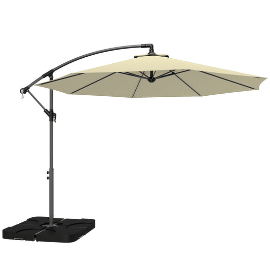 Photo of Outsunny 3m Overhanging Parasol, with Base, Weights and Cover - Sand brown in brown colour on a white background