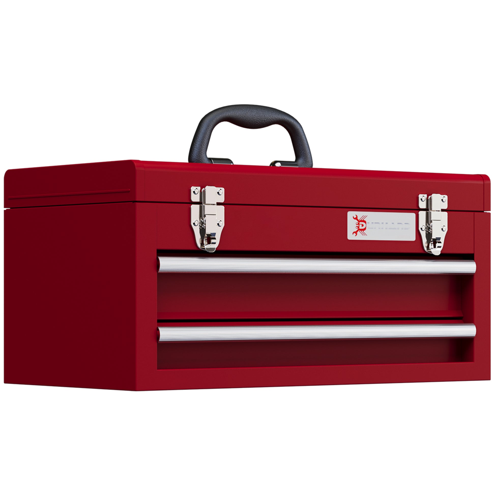 Photo of DURHAND Lockable Metal Tool Box, 2 Drawer Tool Chest with Latches, Handle, Ball Bearing Runners, Red in Red colour on a white background