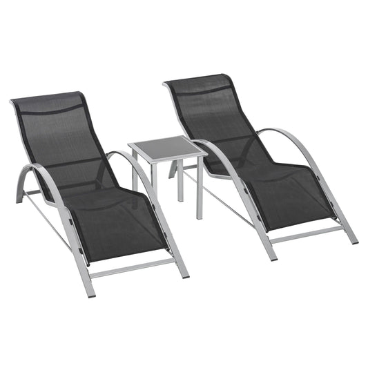 Photo of Outsunny Three-Piece Curved Sun Lounger Set - Black in Black colour on a white background