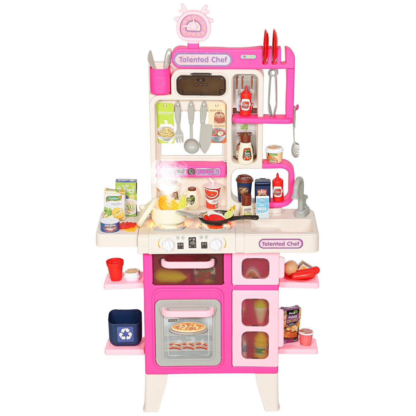 Photo of AIYAPLAY Pretend Play Kitchen Set with Realistic Lights & Sounds, 104PCS Toy Kitchen Accessories for Boys and Girls, Pink in Pink colour on a white background