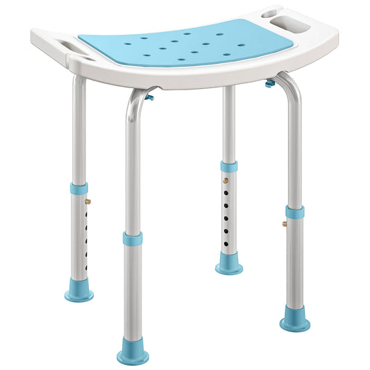 Photo of HOMCOM Shower Chair, Adjustable Height Shower Stool with Aluminium Frame and Non-Slip Feet, Bathtub Stool Seat with Padded Seat for Elderly Disabled Handicap, Turquoise in Turquoise colour on a white background