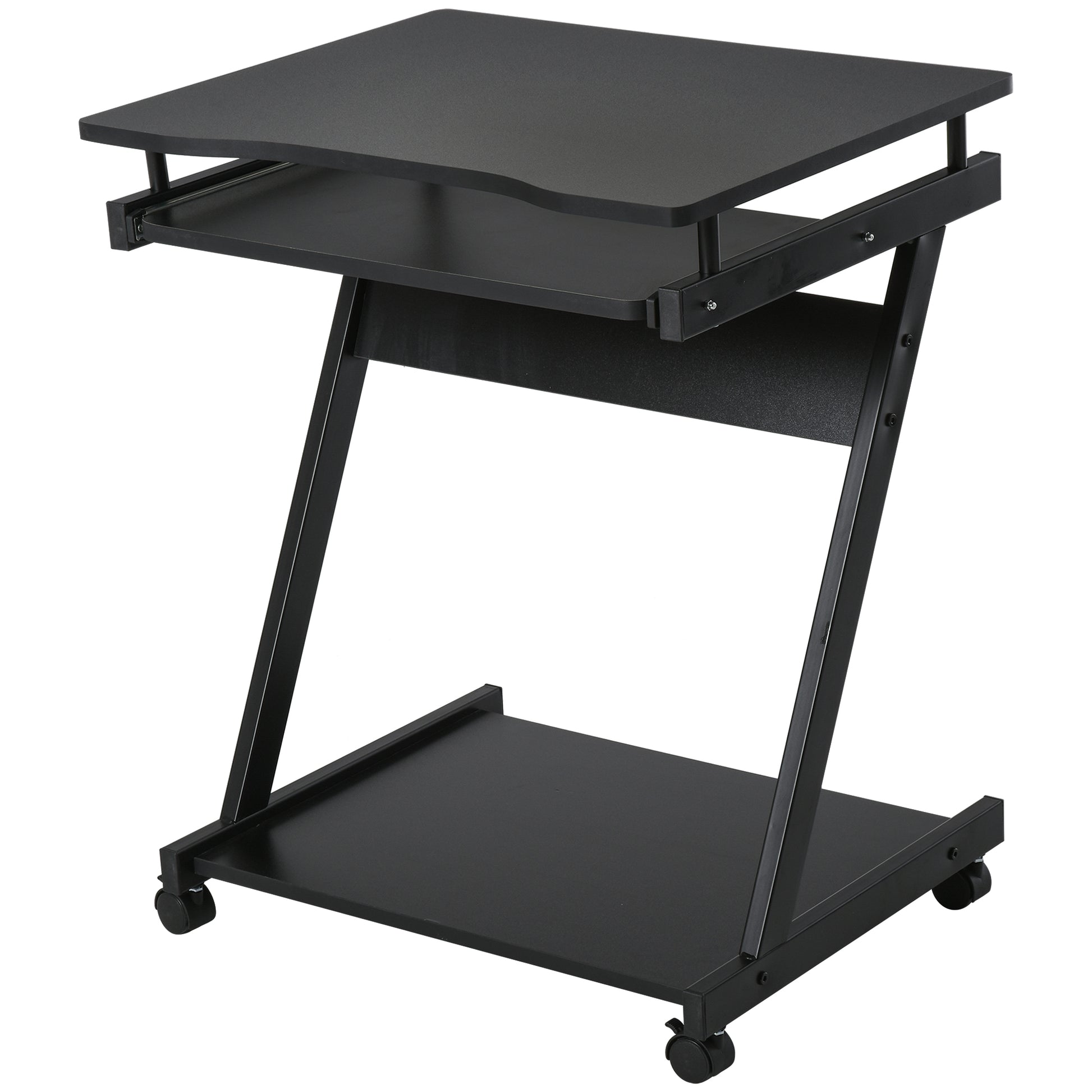 Photo of HOMCOM Movable Computer Desk with 4 Moving Wheels and Keyboard Tray Black in Black colour on a white background