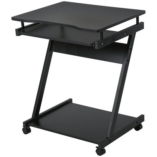 Photo of HOMCOM Movable Computer Desk with 4 Moving Wheels and Keyboard Tray Black in Black colour on a white background