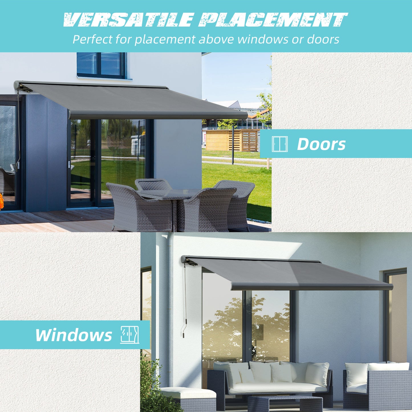 Outsunny Cassette Electric Manual Awning Door Window Retractable Canopy w/ R/C & LED 300W x 0-250D cm