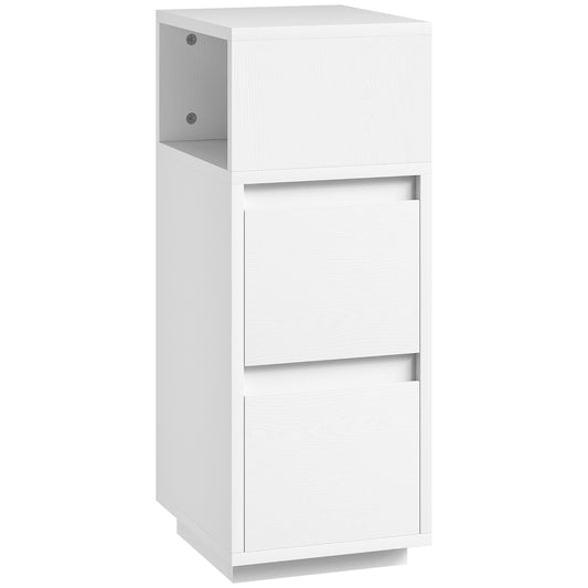 Photo of HOMCOM Slim Bedside Table, Narrow Bedside Cabinet with Open Shelf and 2 Drawers for Bedroom, Living Room, White in White colour on a white background