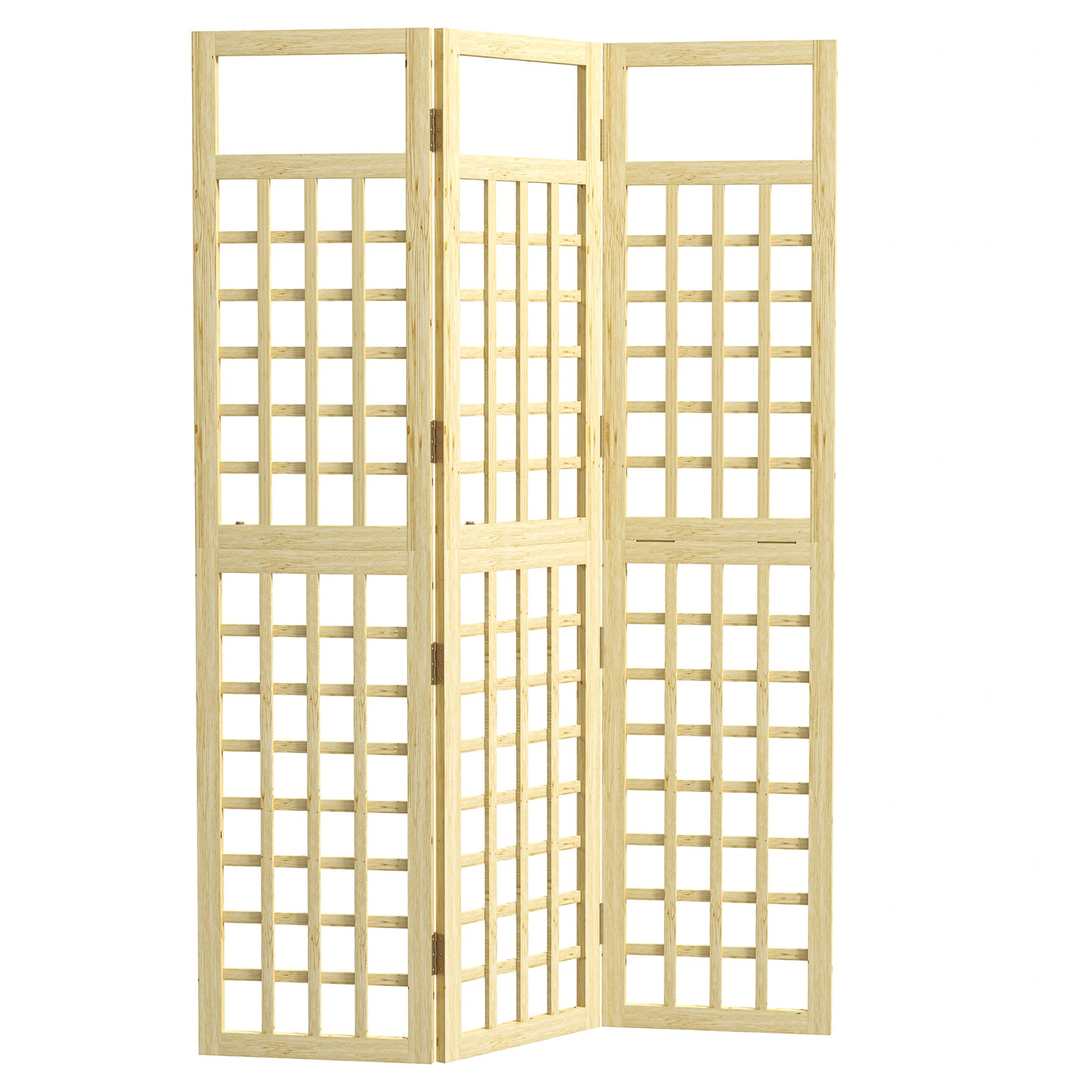 Photo of Outsunny 3-Panel Garden Privacy Screen, Freestanding Foldable Wooden Outdoor Divider/Trellis, Decorative Privacy Screen for Garden Patio, 120 x 170 cm, Natural Wood Finish in Finish colour on a white background