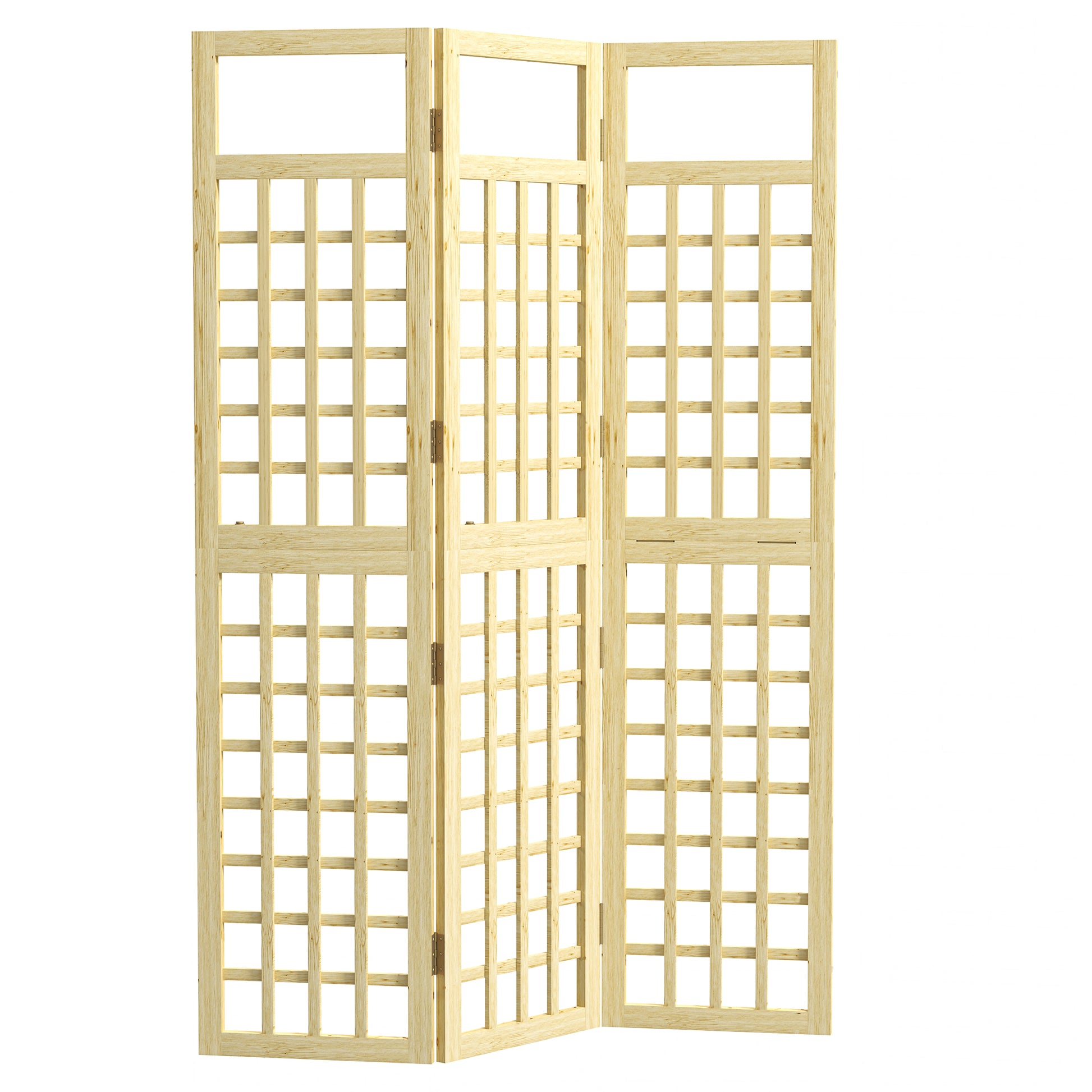 Photo of Outsunny 3-Panel Garden Privacy Screen, Freestanding Foldable Wooden Outdoor Divider/Trellis, Decorative Privacy Screen for Garden Patio, 120 x 170 cm, Natural Wood Finish in Finish colour on a white background