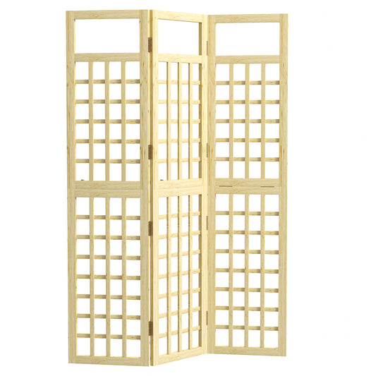 Photo of Outsunny 3-Panel Garden Privacy Screen, Freestanding Foldable Wooden Outdoor Divider/Trellis, Decorative Privacy Screen for Garden Patio, 120 x 170 cm, Natural Wood Finish in Finish colour on a white background