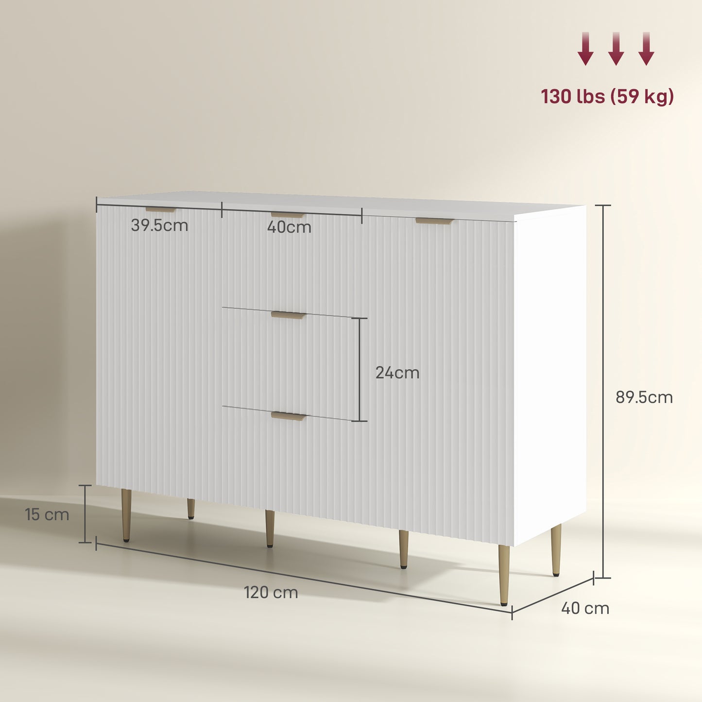 HOMCOM 2-Door Sideboard with 3 Drawers and Adjustable Shelves - White