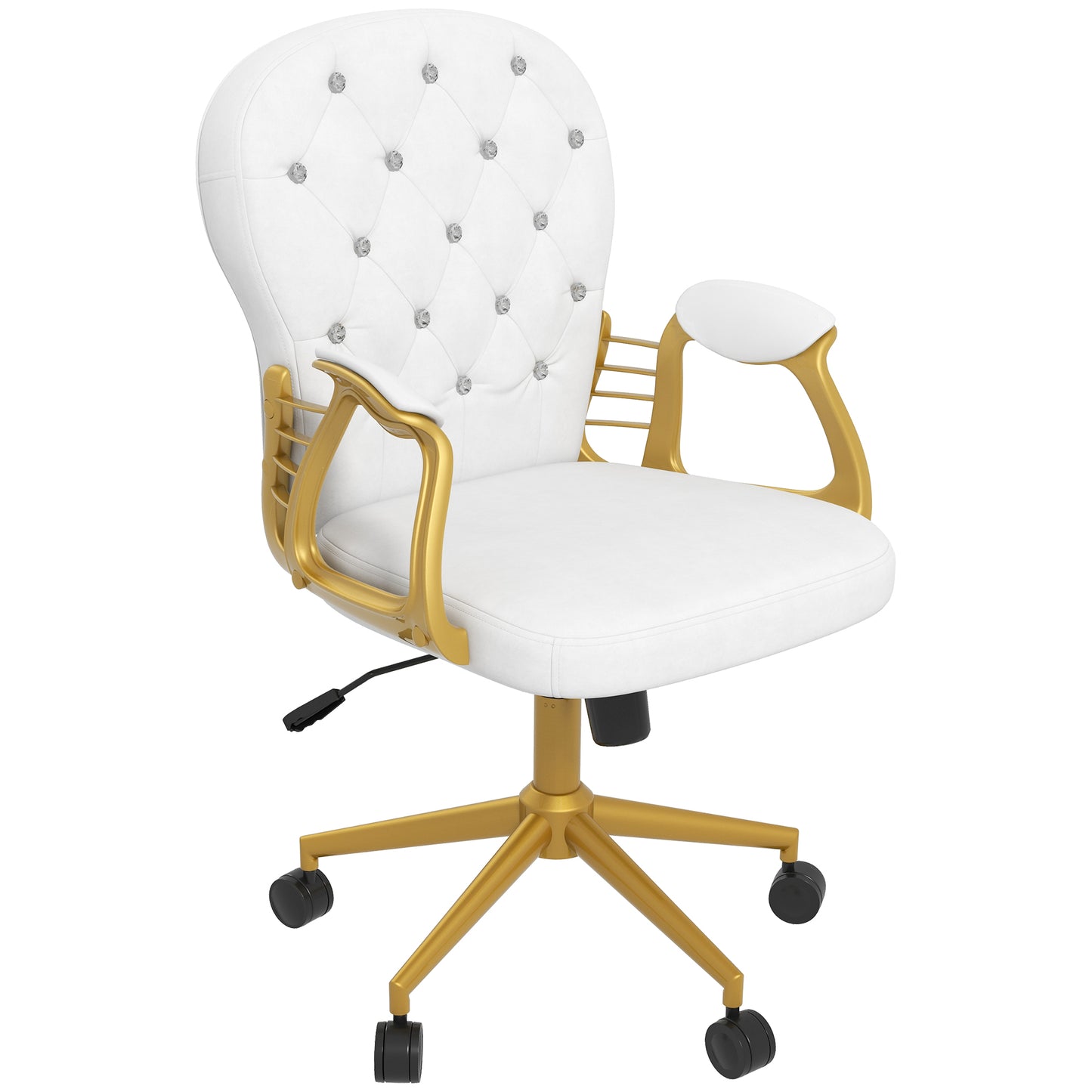 Photo of Vinsetto Height Adjustable Home Office Chair, Button Tufted Computer Chair with Padded Armrests and Tilt Function, Cream White in White colour on a white background