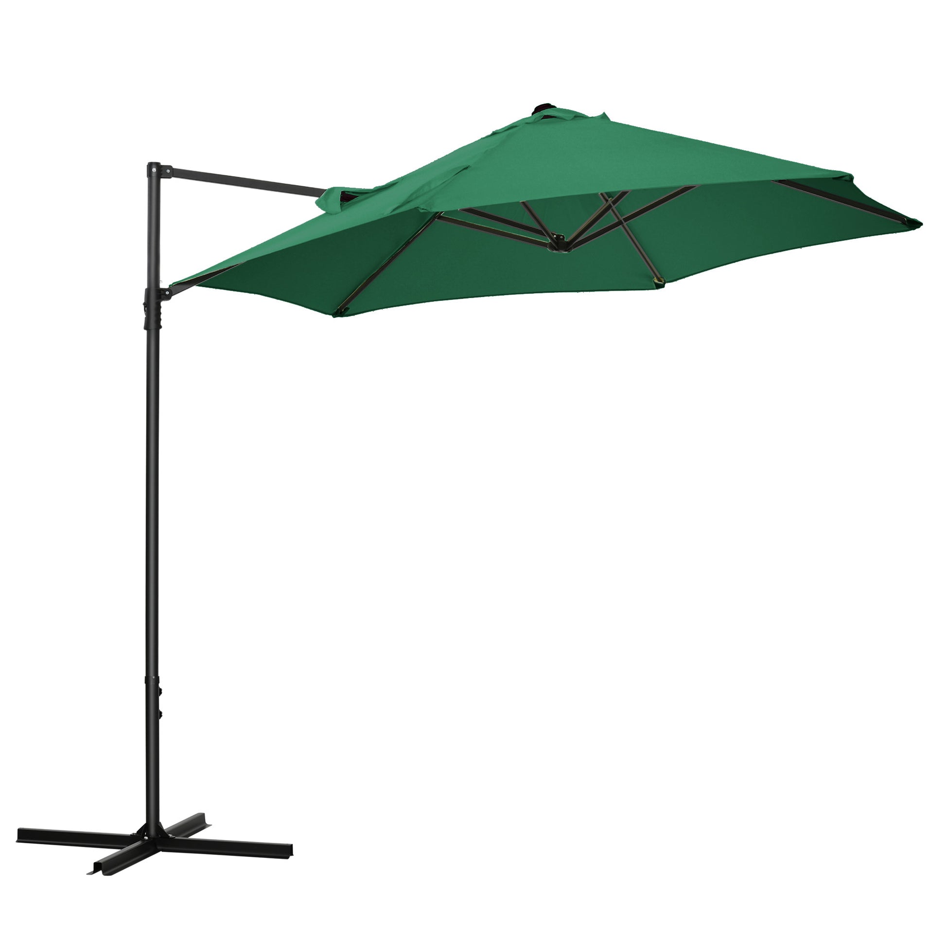 Photo of Outsunny 2.5M Garden Cantilever Parasol, Offset Roma Patio Umbrella Hanging Sun Shade Canopy Shelter with 360° Rotation and Cross Base, Green in Green colour on a white background