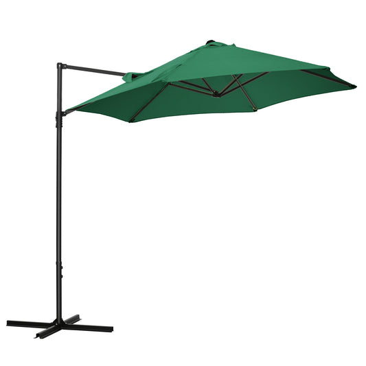 Photo of Outsunny 2.5M Garden Cantilever Parasol, Offset Roma Patio Umbrella Hanging Sun Shade Canopy Shelter with 360° Rotation and Cross Base, Green in Green colour on a white background