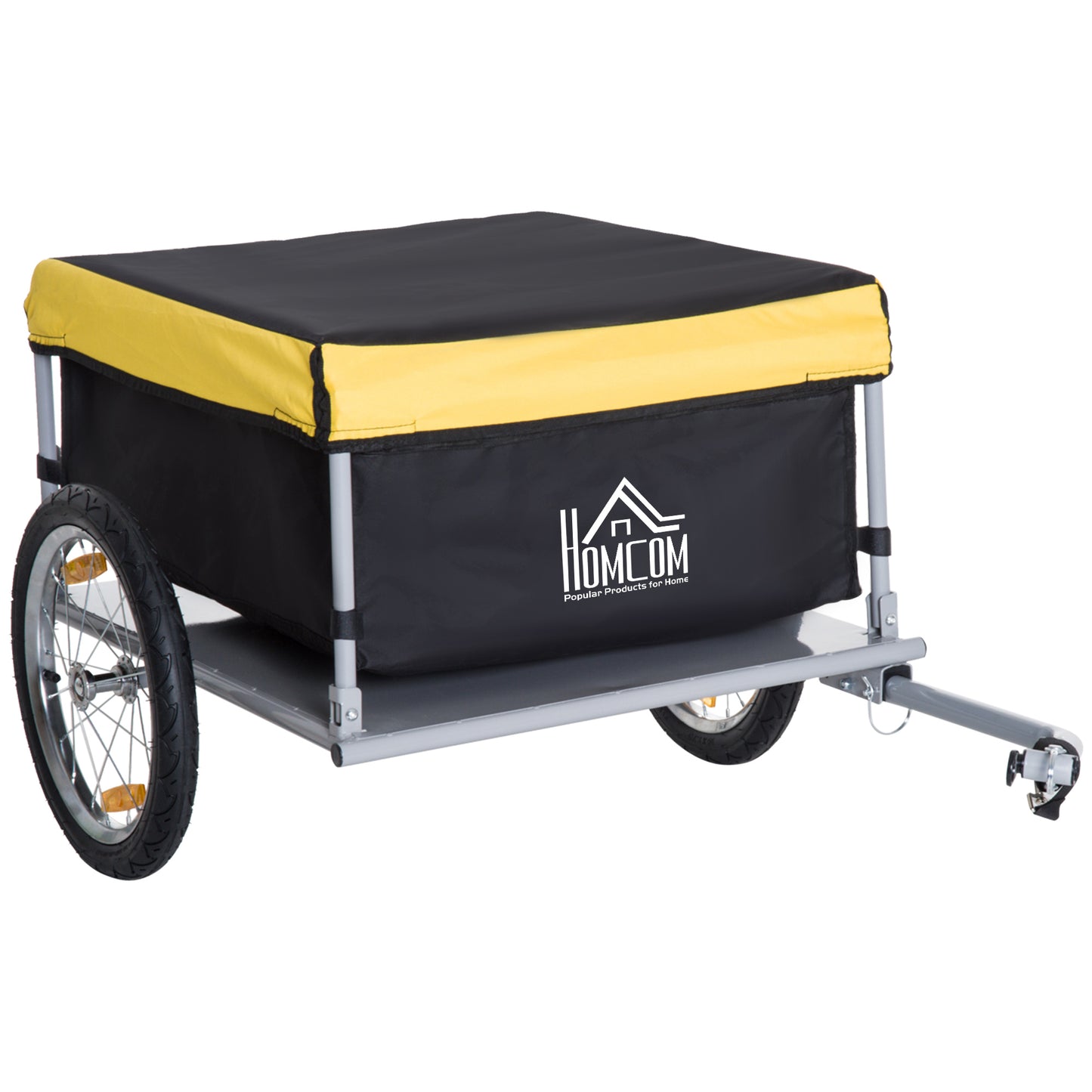 Photo of HOMCOM Two-Wheel Bicycle Large Cargo Wagon Trailer Oxford Fabric, Folding Storage, & Removable Cover, Yellow in Yellow colour on a white background