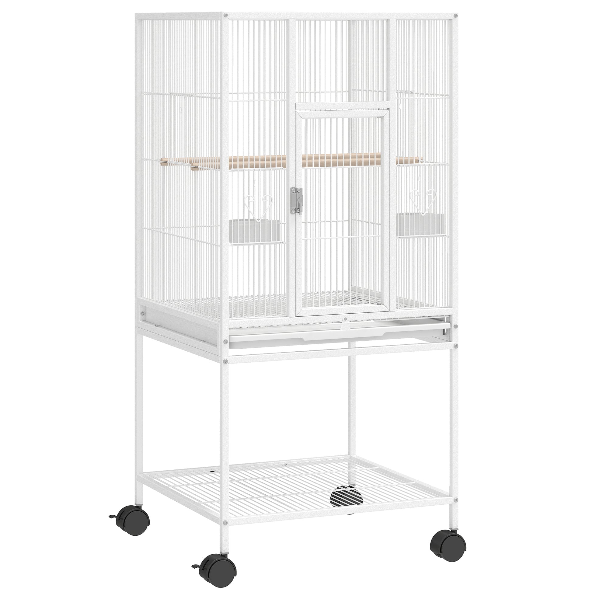 Photo of PawHut Bird Cage Detachable with Rolling Stand Parrot Cage with Storage Shelf White in White colour on a white background