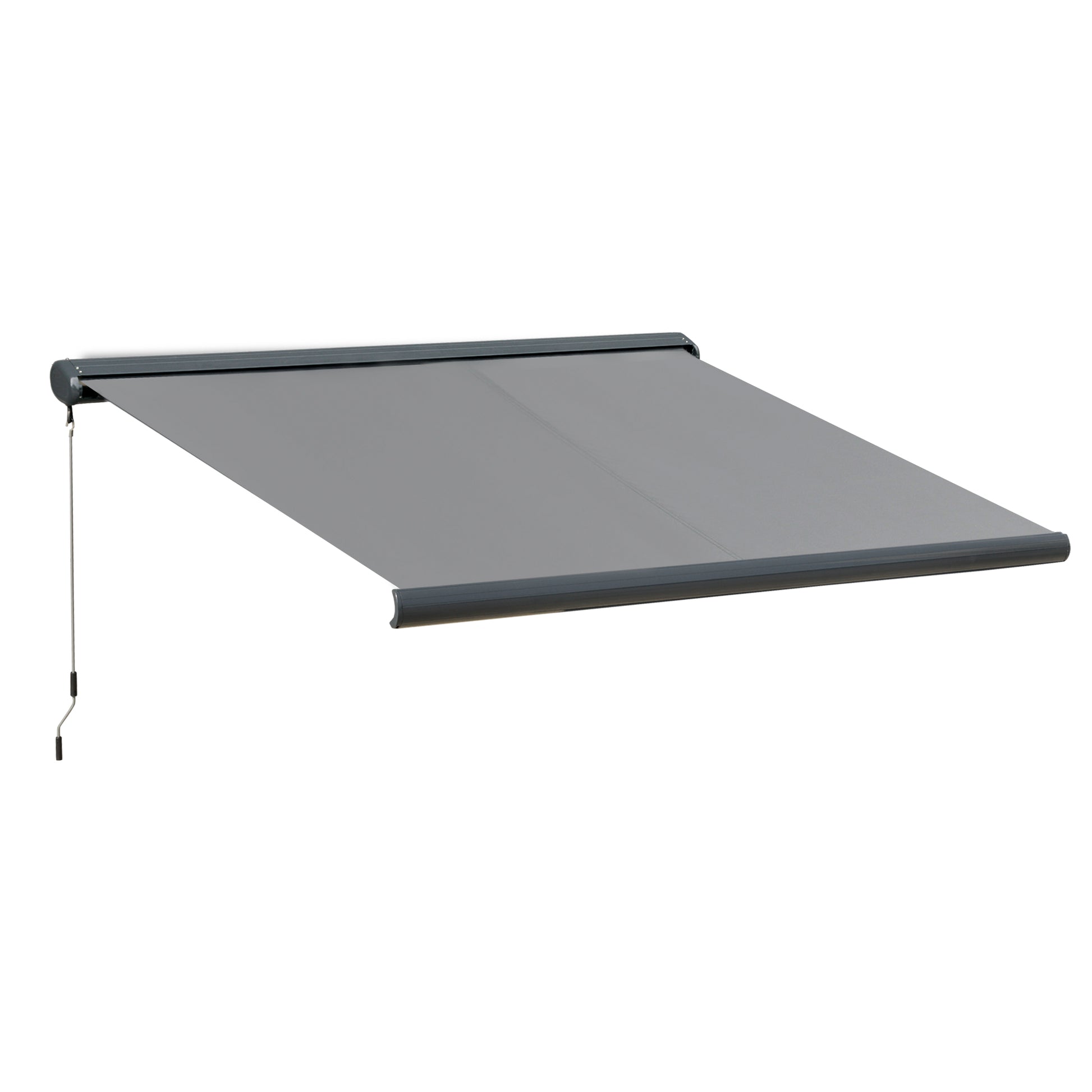 Photo of Outsunny 3.5 x 3m LED Light Full Cassette Case Electric Awning for Home Sun Shade with 40m Remote Controller, Grey in Grey colour on a white background