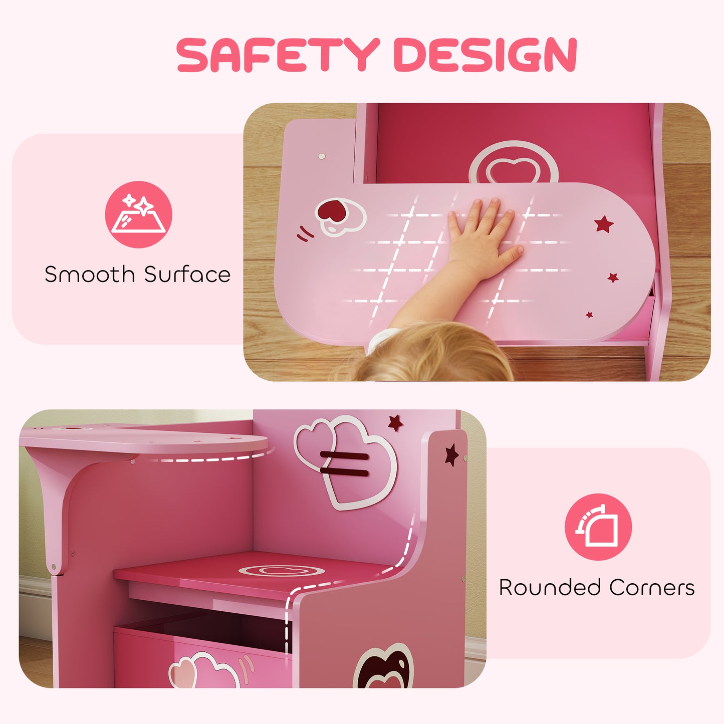AIYAPLAY Kids Table and Chair Set, Children Desk and Chair with Storage Bins for Playing, Reading, Painting, for Ages 3-5, Pink