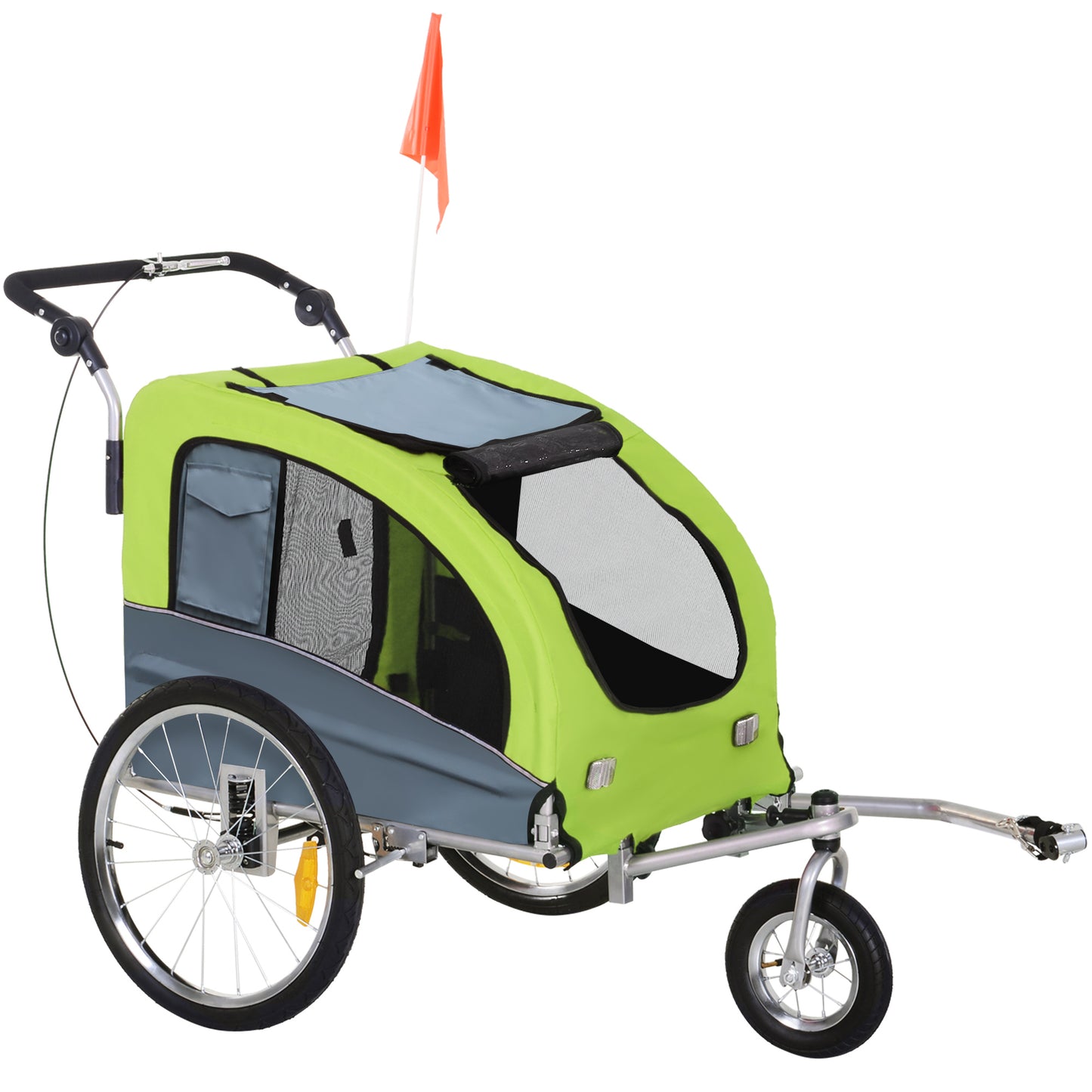 Photo of PawHut Dog Bike Trailer Pet Stroller Cart Carrier for Bicycle 360° Rotatable with Reflectors 3 Wheels Hitch Coupler Push/ Pull/ Brake Water Resistant Green in Green colour on a white background
