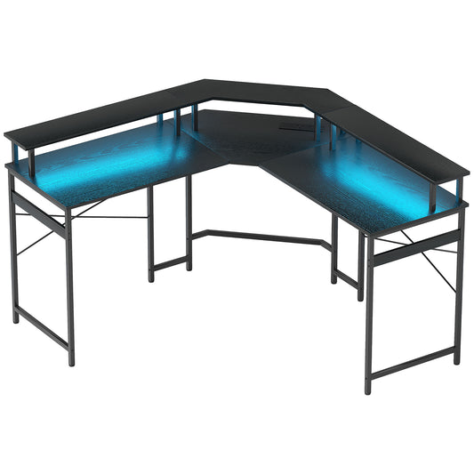 Photo of HOMCOM 'L' Shaped Work Desk, with LED Lights - Black in Black colour on a white background