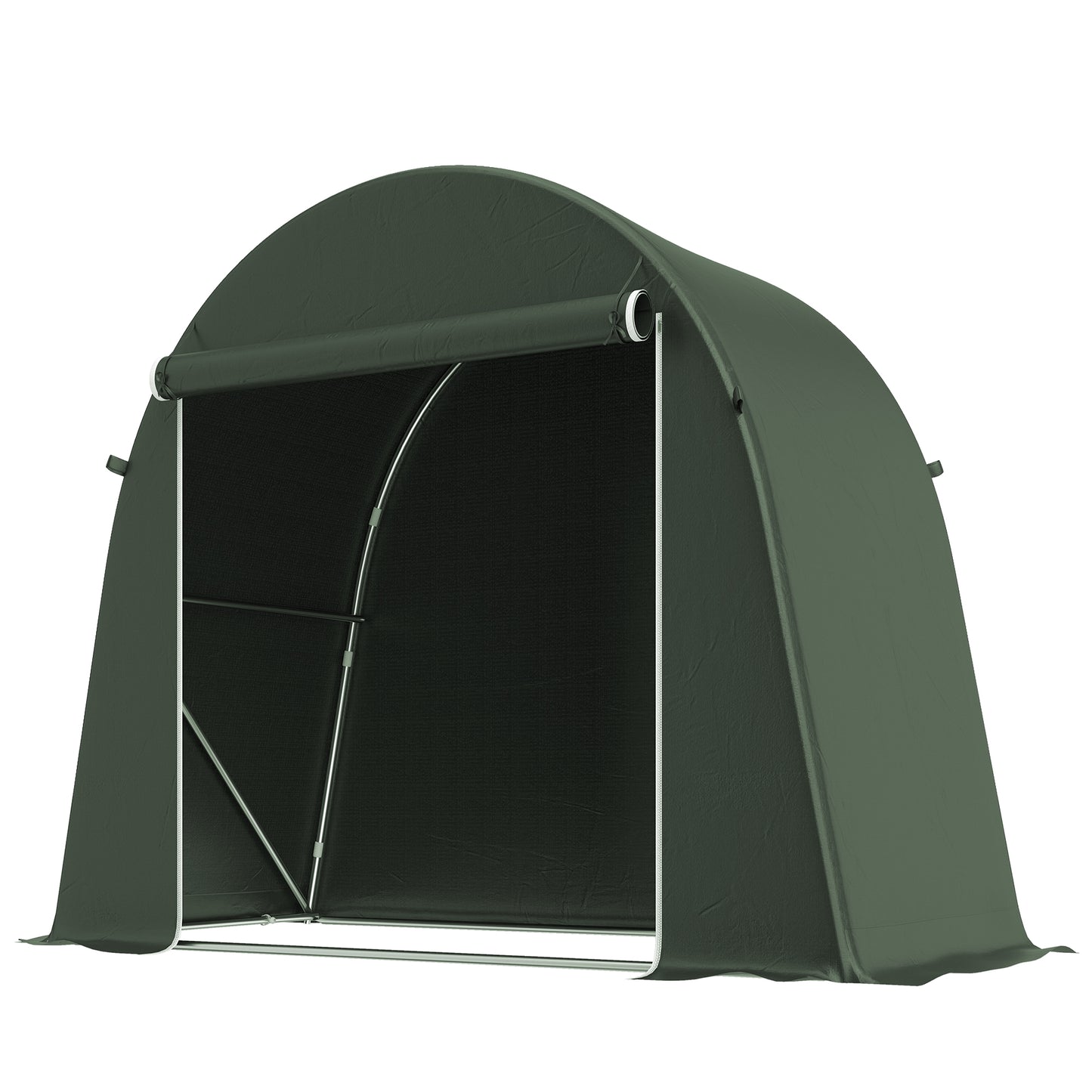Photo of Outsunny 8 x 4 ft Garden Storage Tent, Waterproof Bike Tent with Roll-up Zipper Door and Galvanised Metal Frame, Green in Green colour on a white background