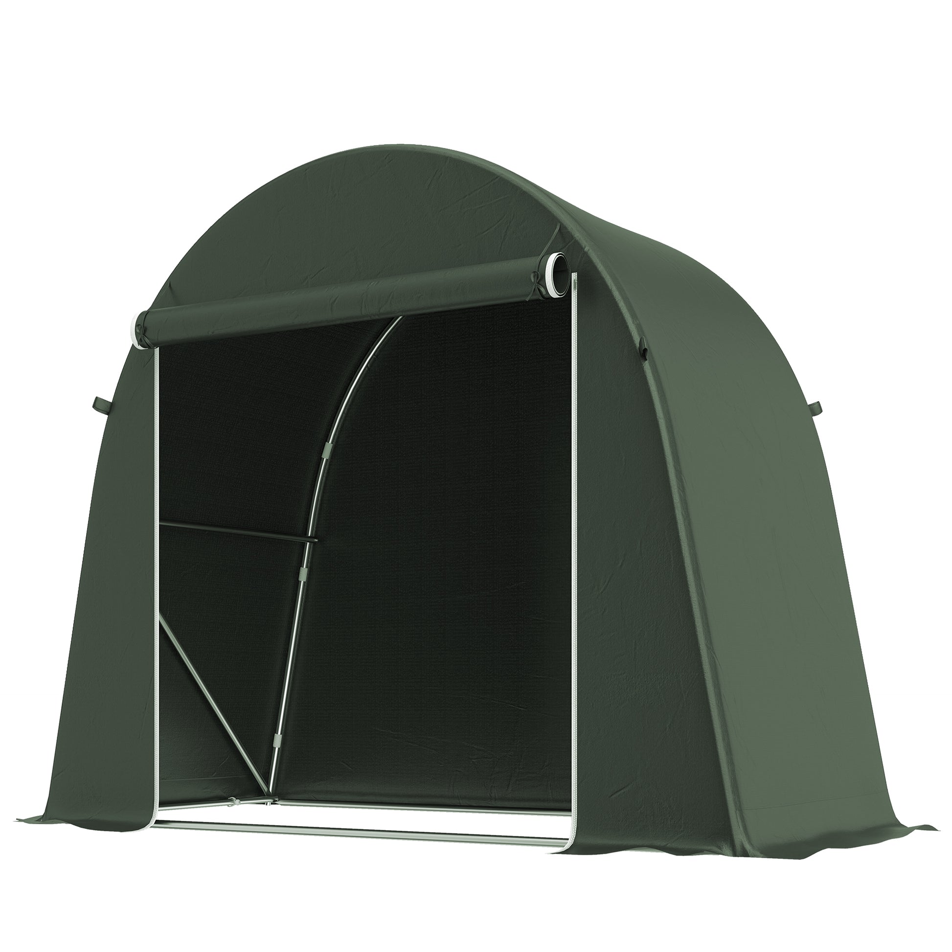 Photo of Outsunny 8 x 4 ft Garden Storage Tent, Waterproof Bike Tent with Roll-up Zipper Door and Galvanised Metal Frame, Green in Green colour on a white background