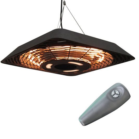 Photo of Outsunny 2000W Electric Hanging Patio Heater Ceiling Mounted Halogen Heating Indoor Outdoor with Remote Control Aluminium in Aluminium colour on a white background