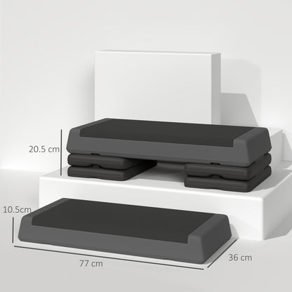 SPORTNOW fitness stepper shown at two heights, with dimensions of 77 by 36 cm