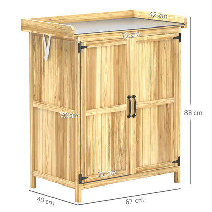 Outsunny fir wood shed with metal worktop and dimension markings
