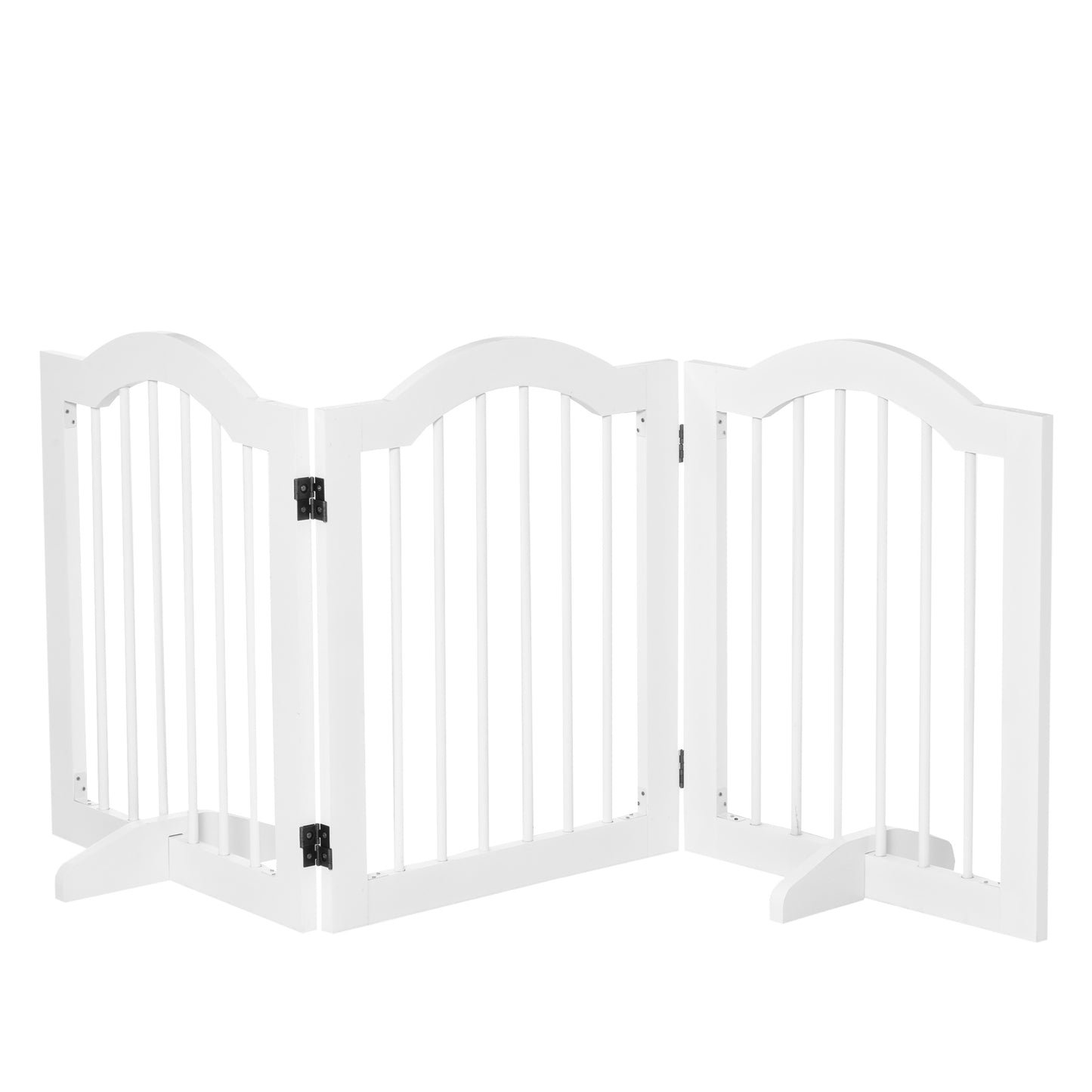 Photo of PawHut 3 Panels Dog Gate w/ Support Feet Fence Safety Barrier Freestanding Wood White in White colour on a white background