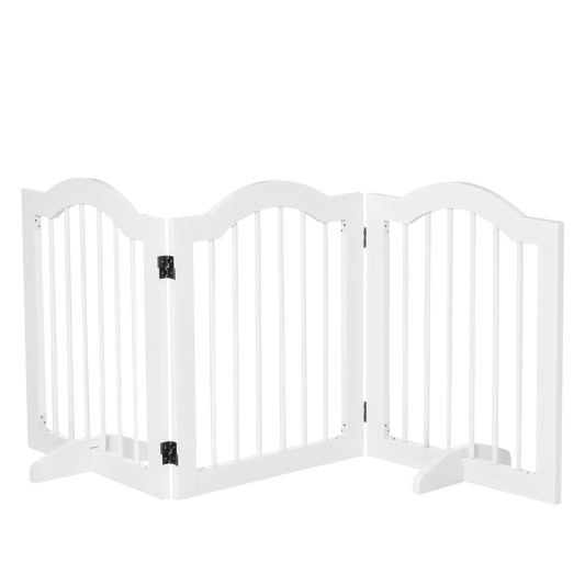 Photo of PawHut 3 Panels Dog Gate w/ Support Feet Fence Safety Barrier Freestanding Wood White in White colour on a white background