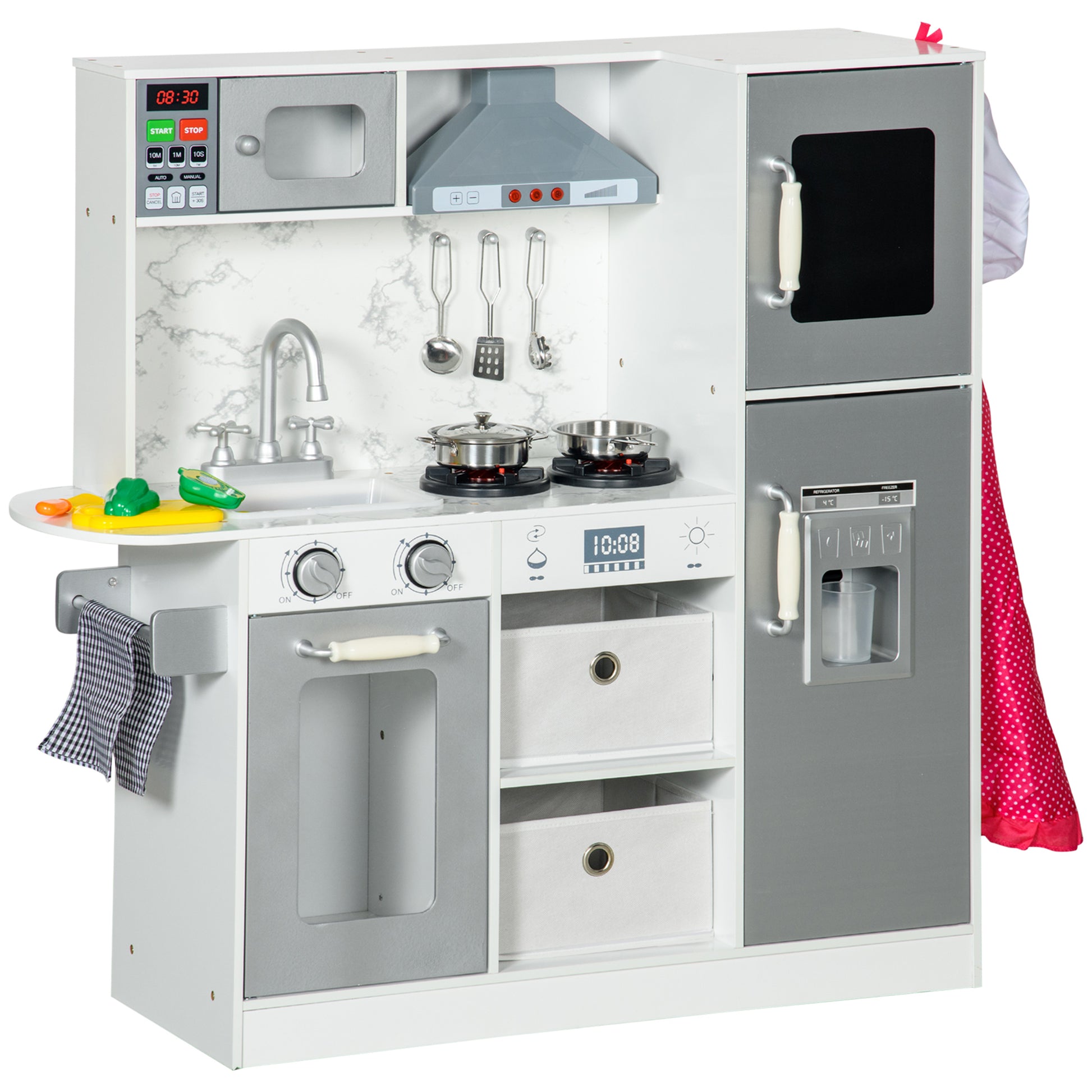 Photo of AIYAPLAY Toy Kitchen with Lights, Sounds, Apron and Chef Hat, Ice Maker, Microwave, for Ages 3-6 Years - White in White colour on a white background