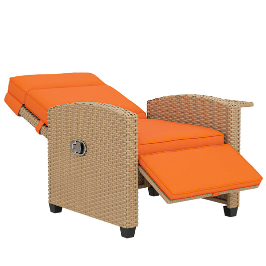 Photo of Outsunny 145° Reclining Rattan Armchair, with Footrest - Khaki/Orange in Khaki/Orange colour on a white background