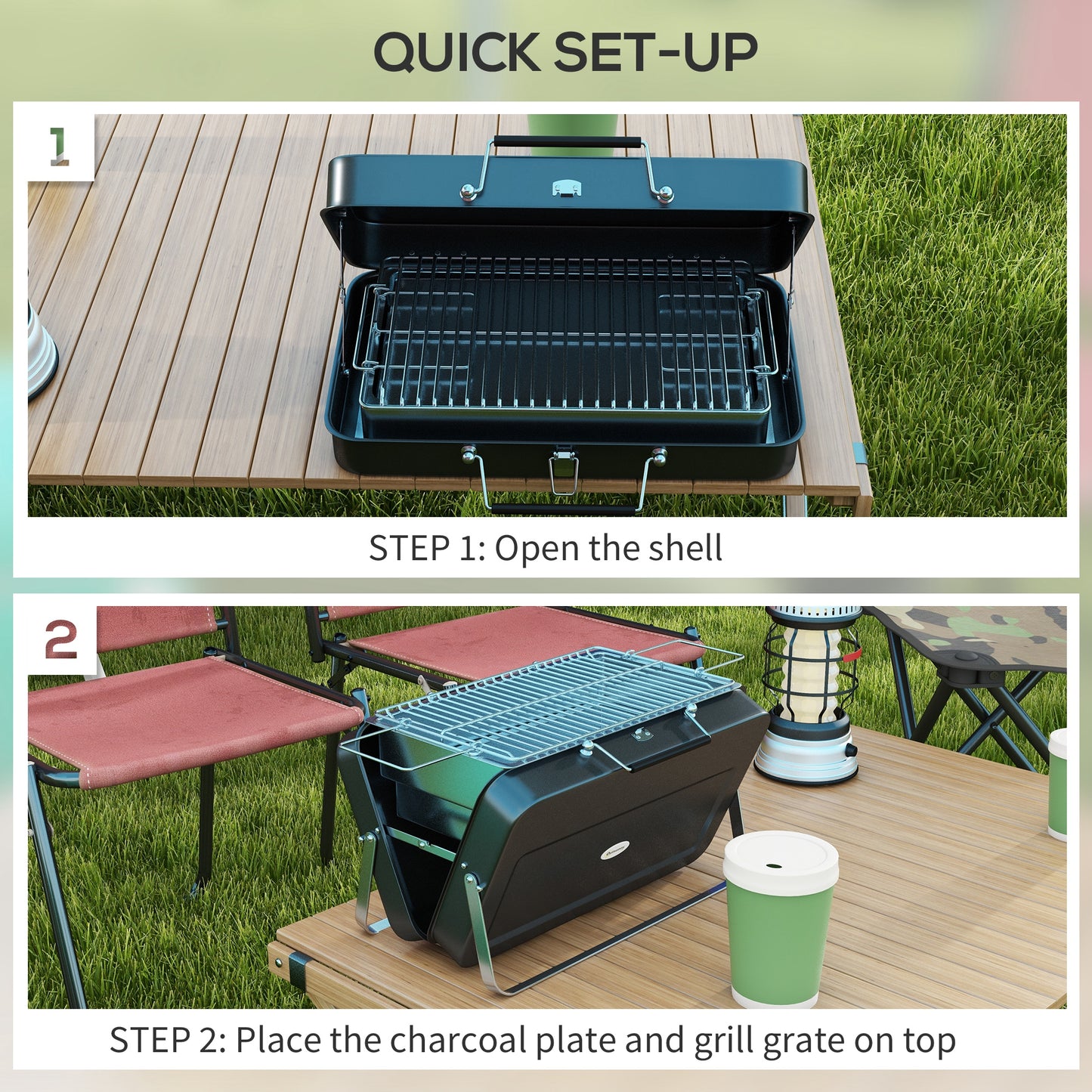 Outsunny Metal Suitable-Style Portable BBQ Grill - Black