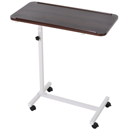 Photo of HOMCOM Height Adjustable Over Bed Table with Wheels, C Shaped Laptop Desk, Portable Hospital Bed Table for Living Room, Bedroom, Brown in Brown colour on a white background