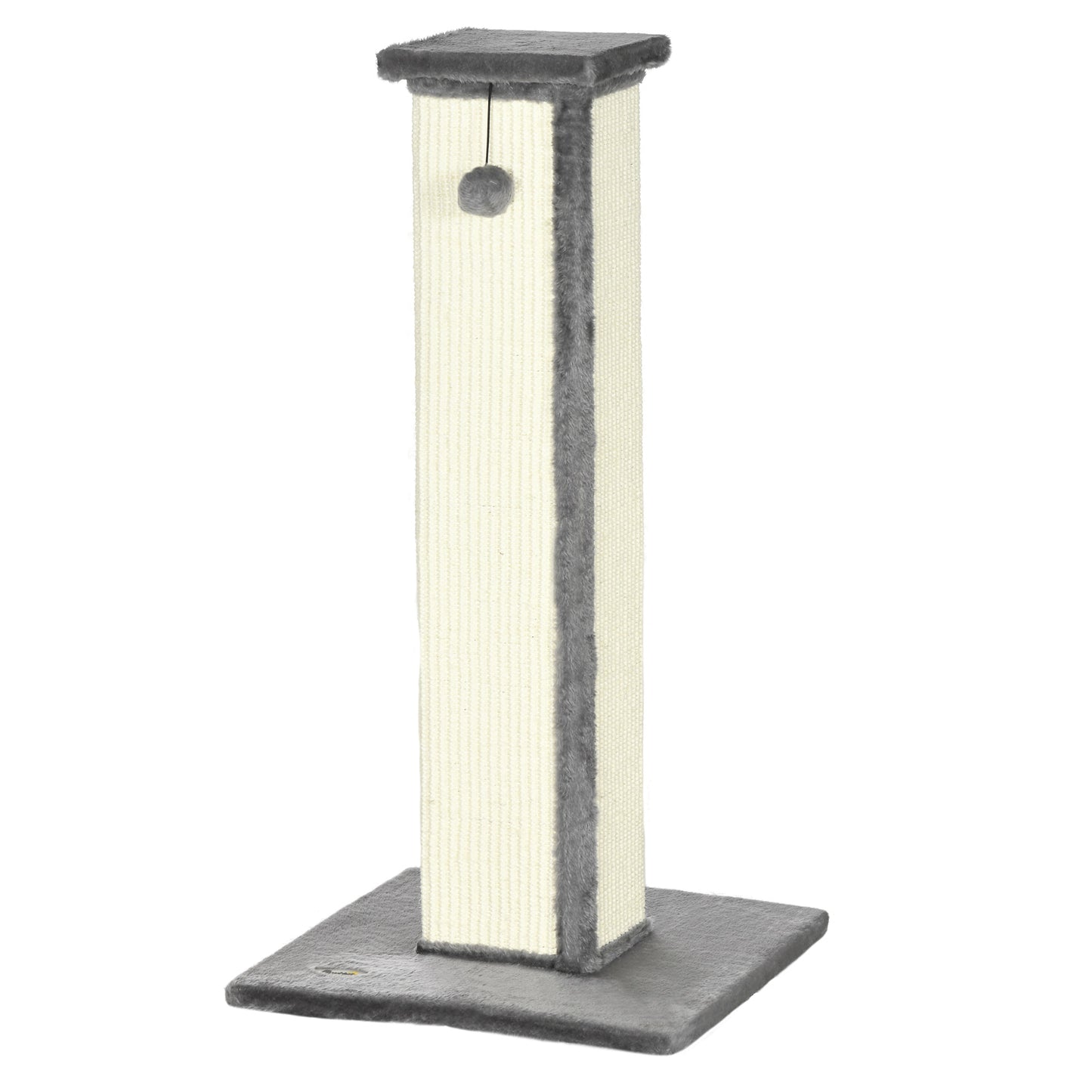 Photo of PawHut 81cm Cat Scratcher, Vertical Full Scratcher w/ Natural Sisal Rope, Hanging Ball, Soft Plush - Grey in Grey colour on a white background