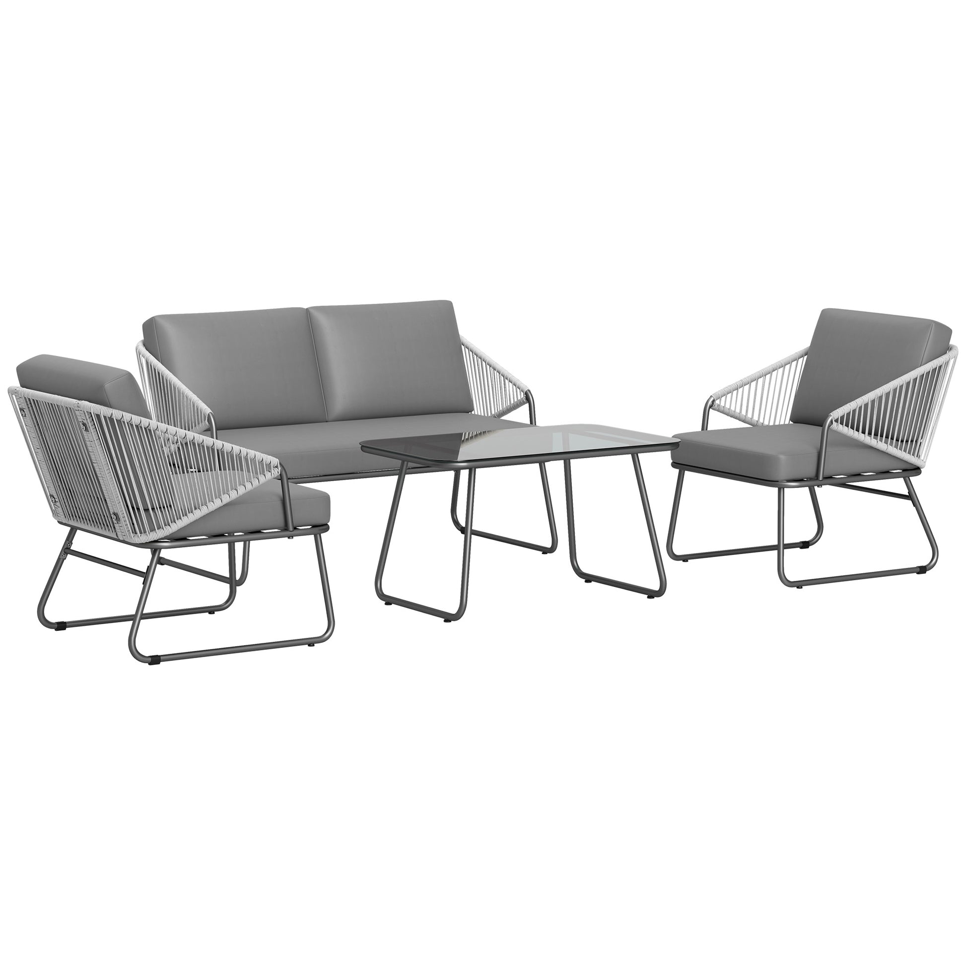 Photo of Outsunny Four-Piece Rattan Strong Panel Outdoor Sofa Set - Grey in Grey colour on a white background