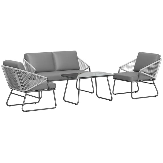 Photo of Outsunny Four-Piece Rattan Strong Panel Outdoor Sofa Set - Grey in Grey colour on a white background